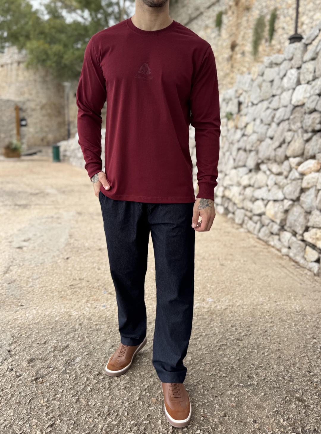 Everbest ανδρική μπορντό μακρυμάνικη μπλούζα με τύπωμα Plus Size 271024B
